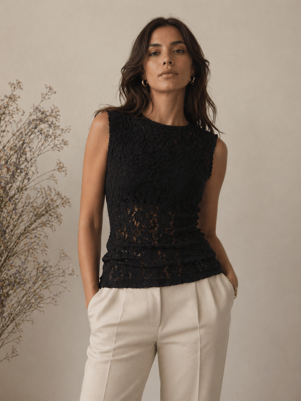 Lace Crew Neck Tank - Sono Chic