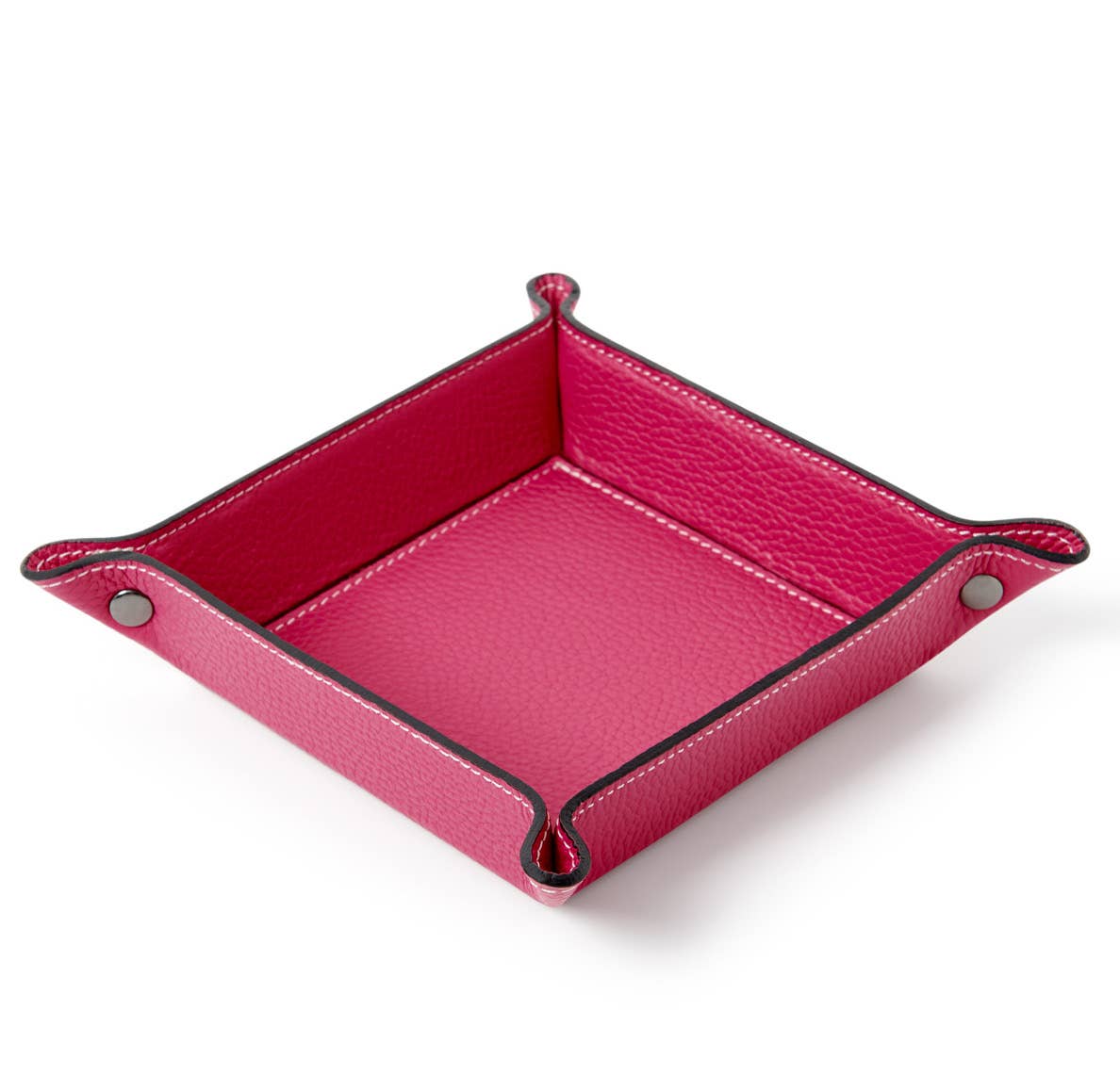 Pink leather valet tray on a white background