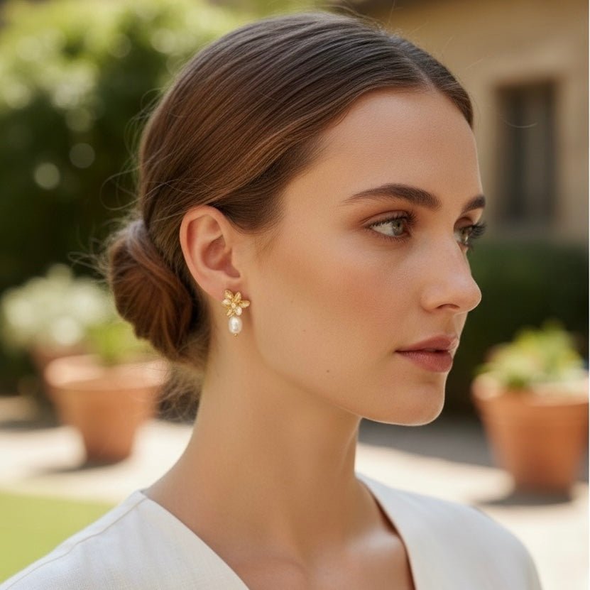 Flower & Pearl Drop Earrings - Sono Chic