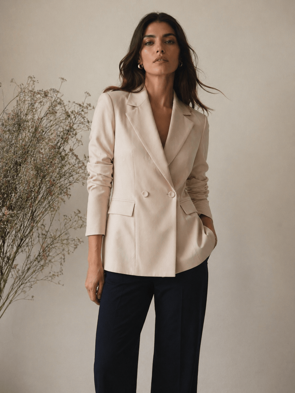 Cream Double - Breasted Blazer - Sono Chic