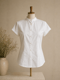 White Short Sleeve Button - Down Shirt - Sono Chic