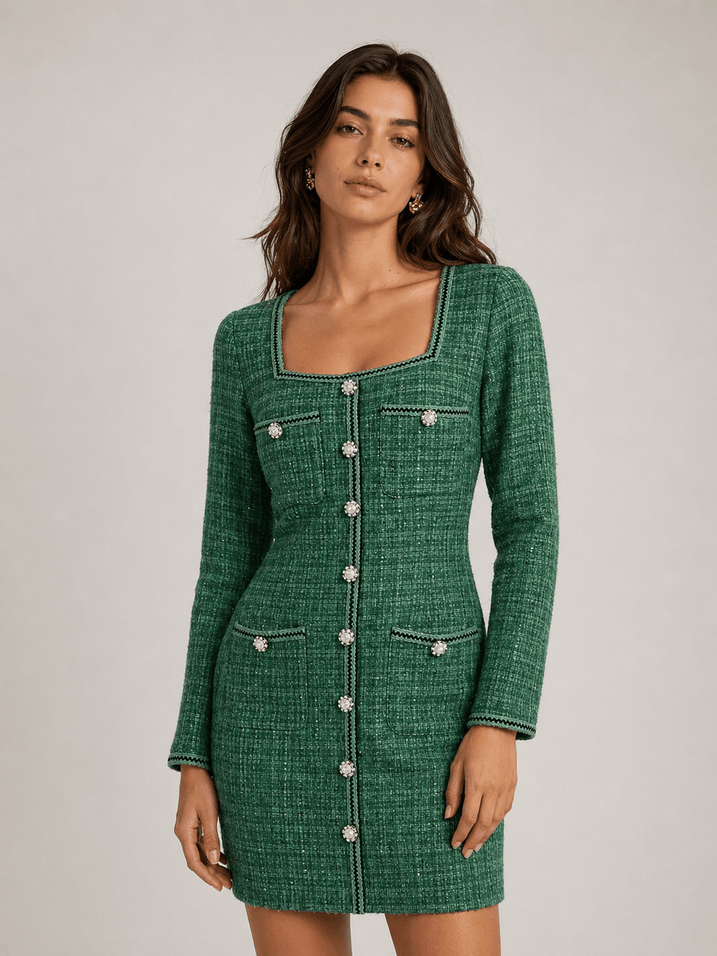 Green Tweed Dress - Sono Chic