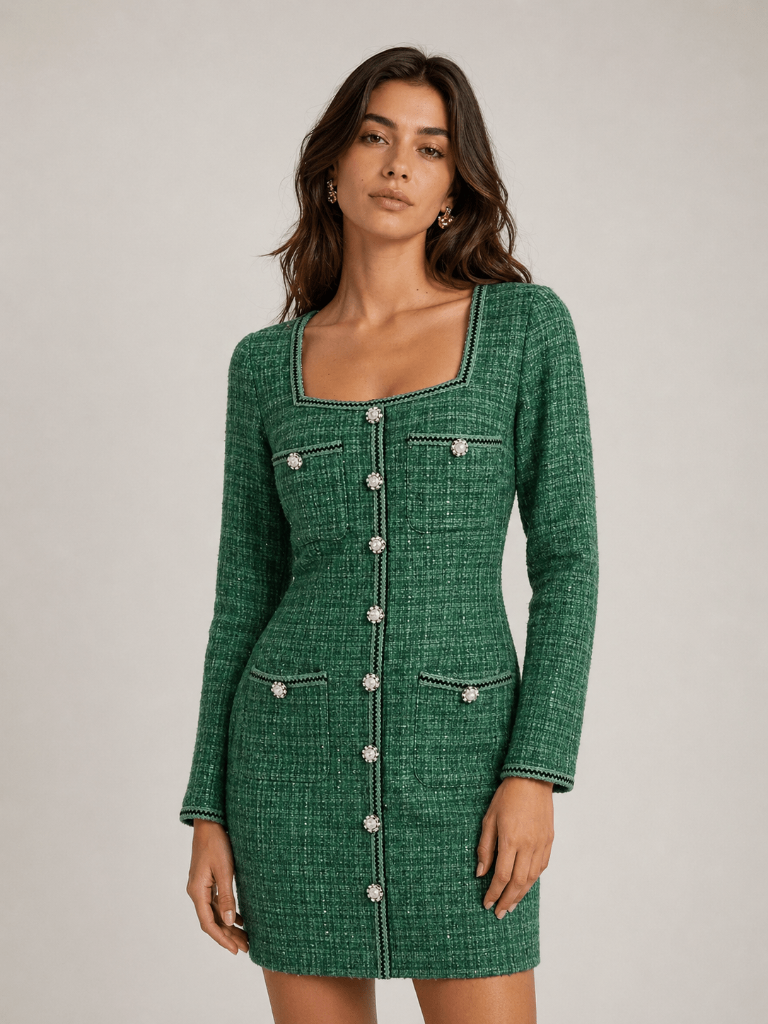 Green Tweed Dress - Sono Chic