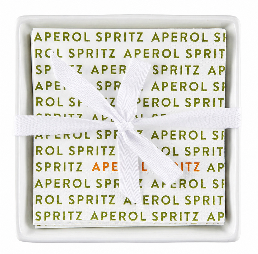 Packaging of Aperol Spritz with text on a white background