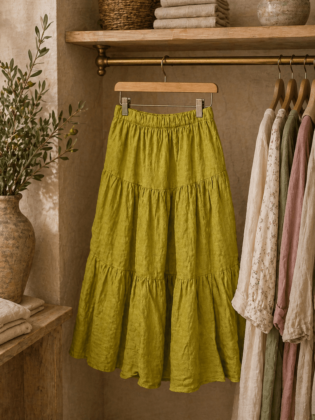 100% Linen Tiered Maxi Skirt - Sono Chic