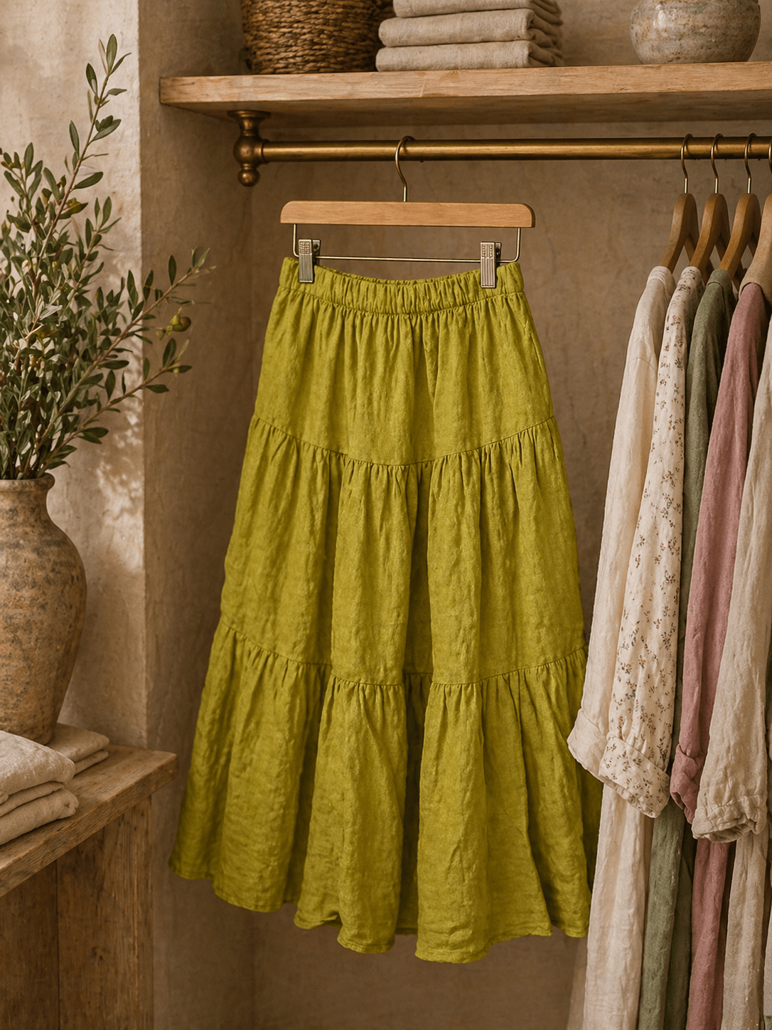 100% Linen Tiered Maxi Skirt - Sono Chic