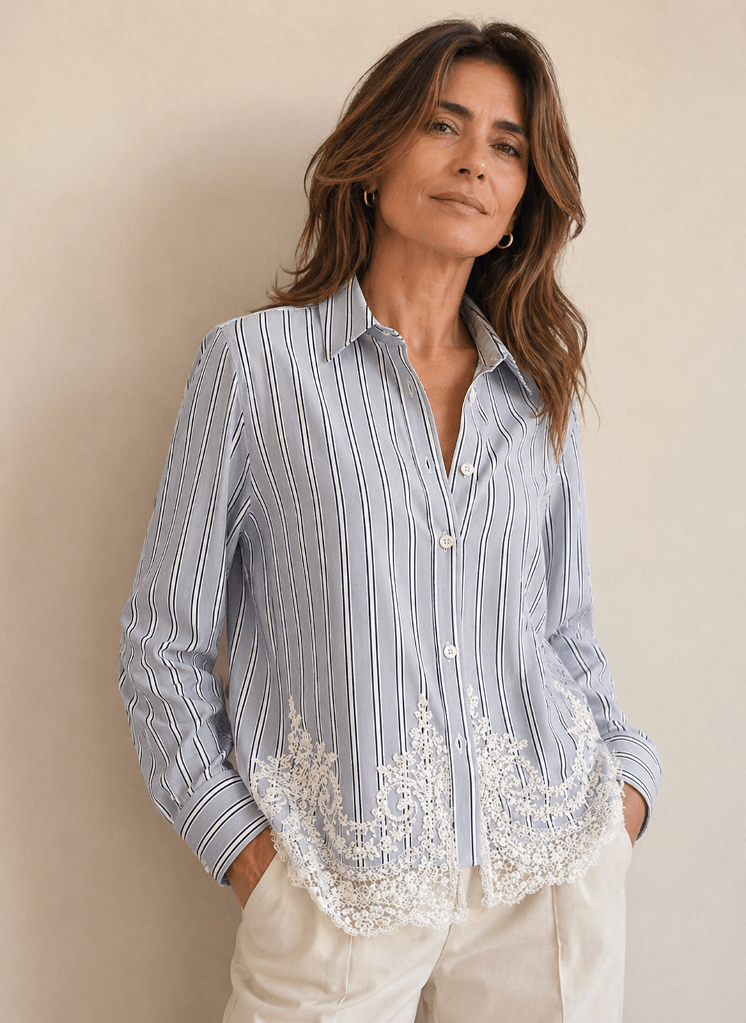 Camicia Azzurro with Lace - Sono Chic