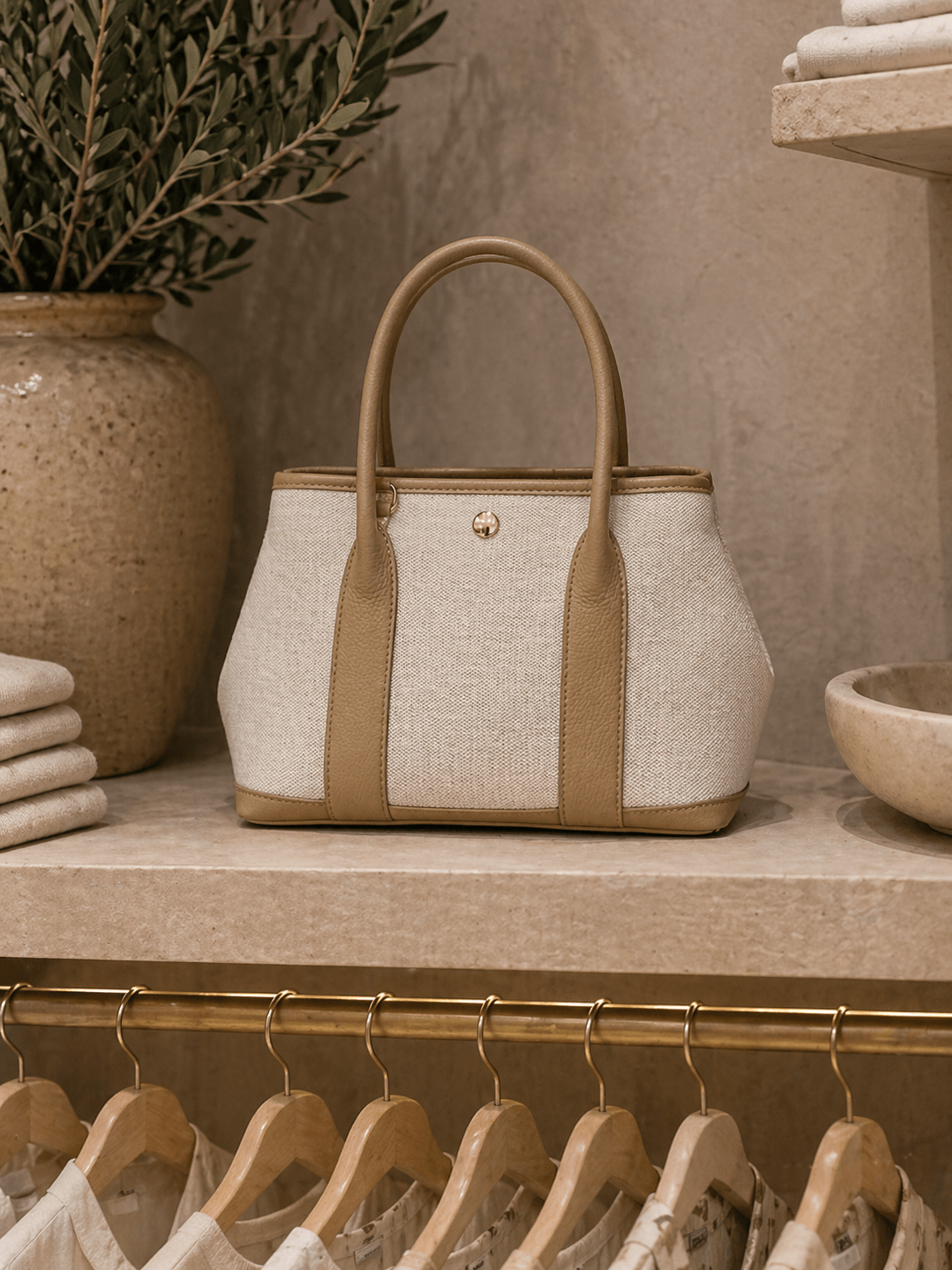 Canvas & Leather Structured Tote - Sono Chic