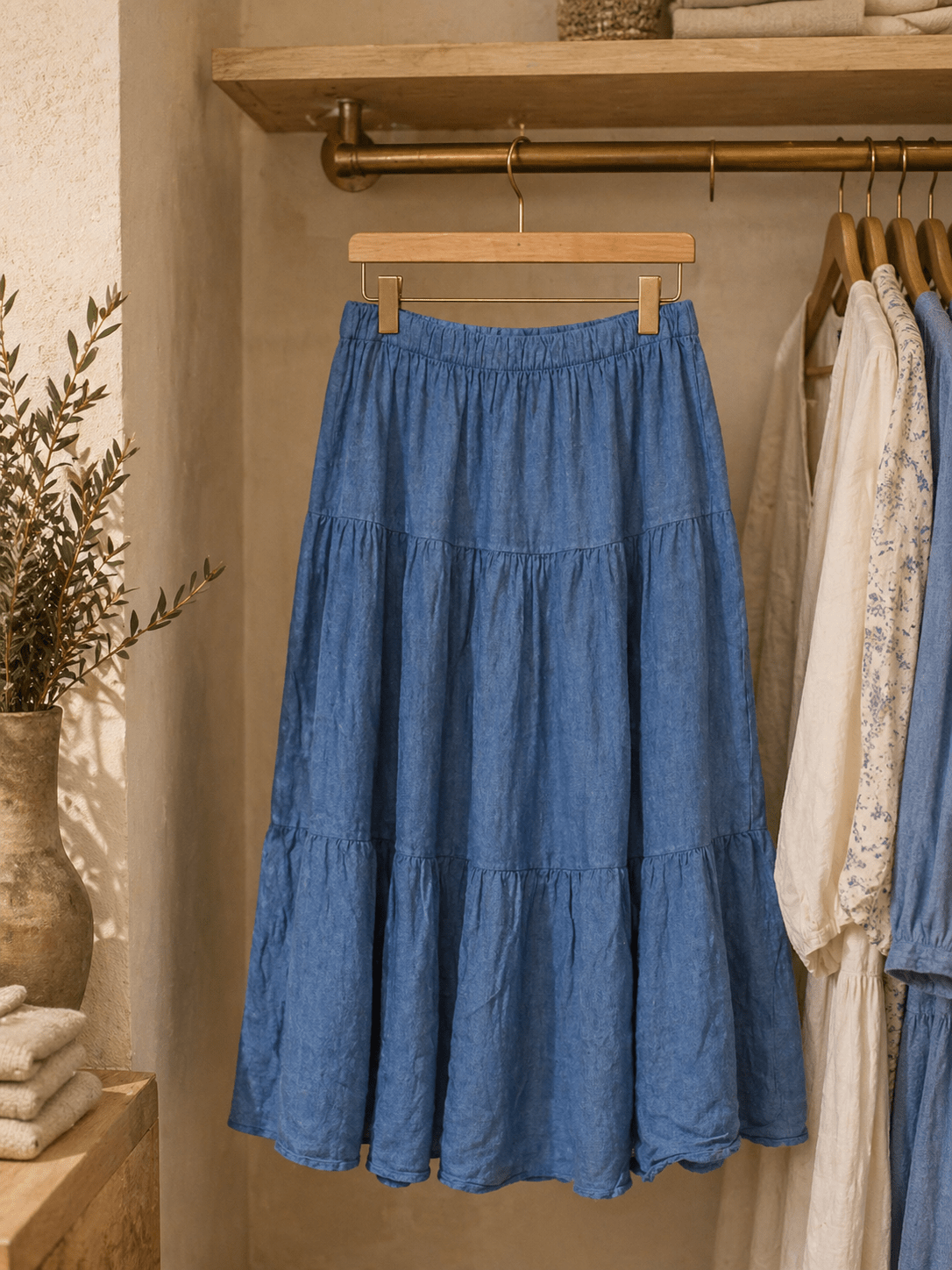 100% Linen Tiered Maxi Skirt - Sono Chic