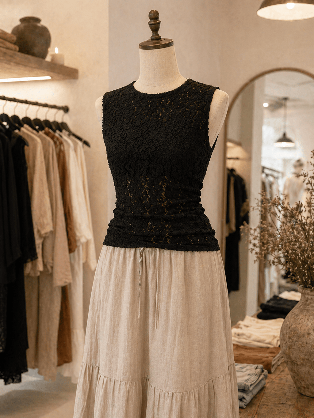 Lace Crew Neck Tank - Sono Chic