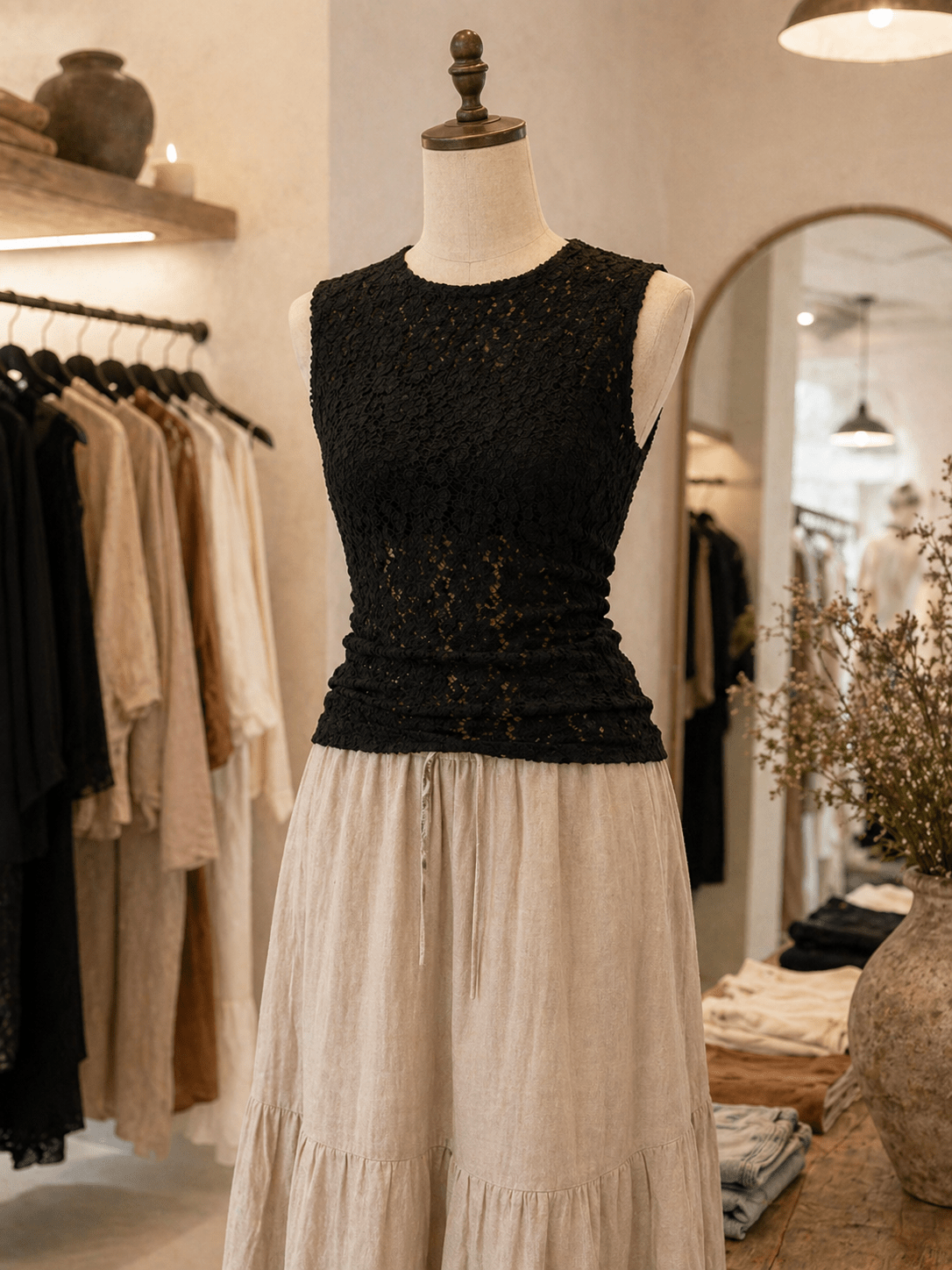 Lace Crew Neck Tank - Sono Chic