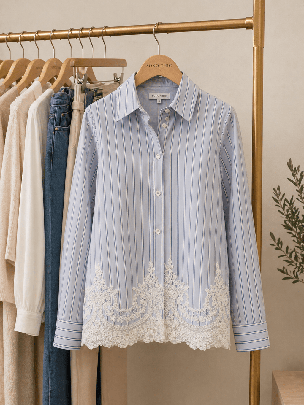 Camicia Azzurro with Lace - Sono Chic