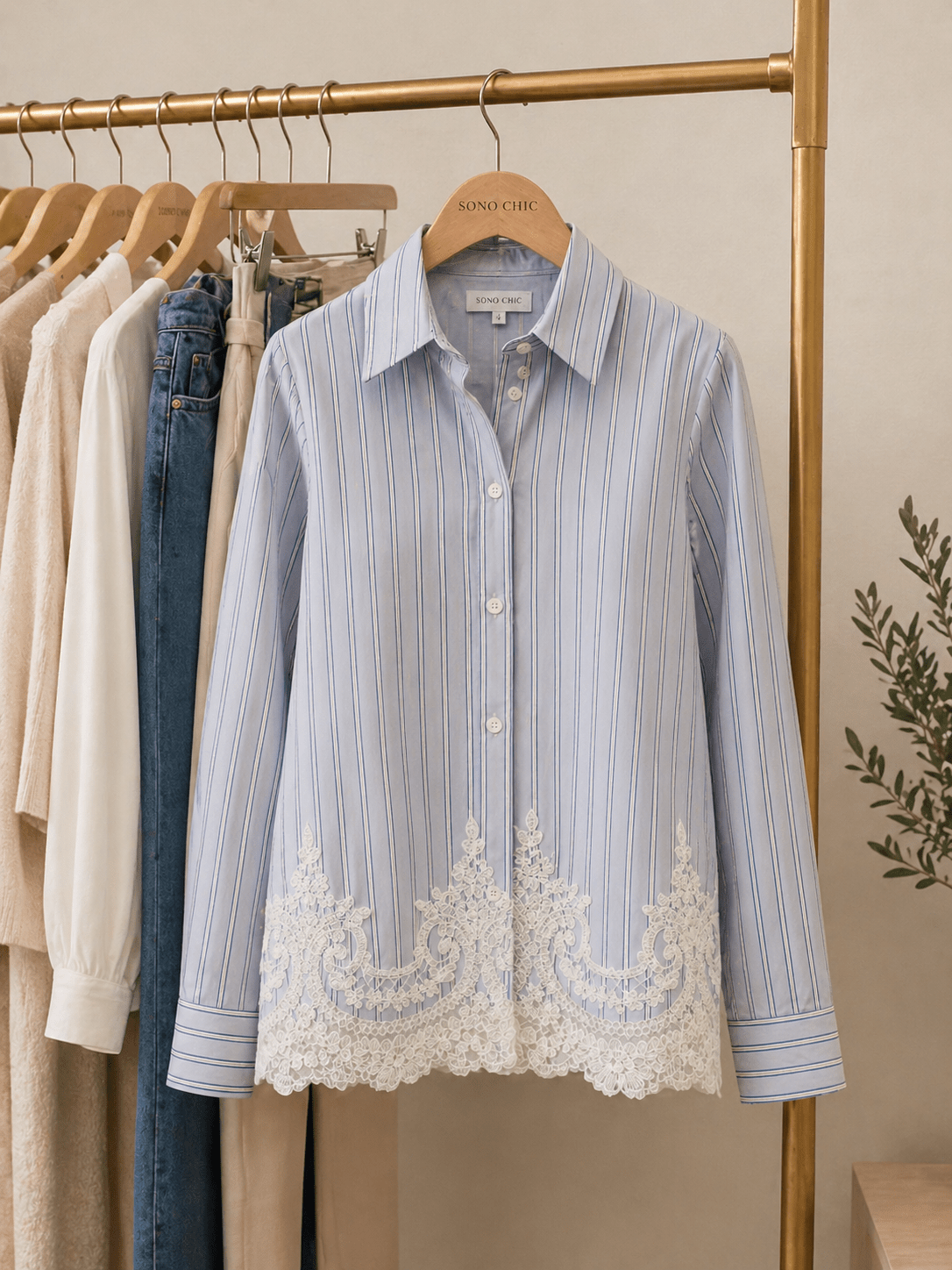 Camicia Azzurro with Lace - Sono Chic