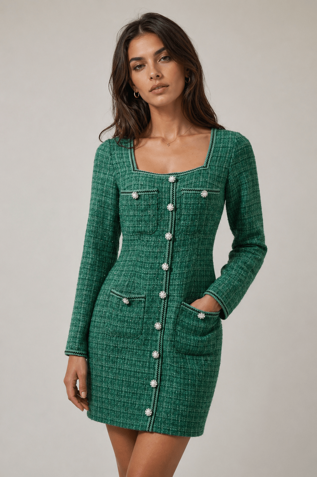 Green Tweed Dress - Sono Chic