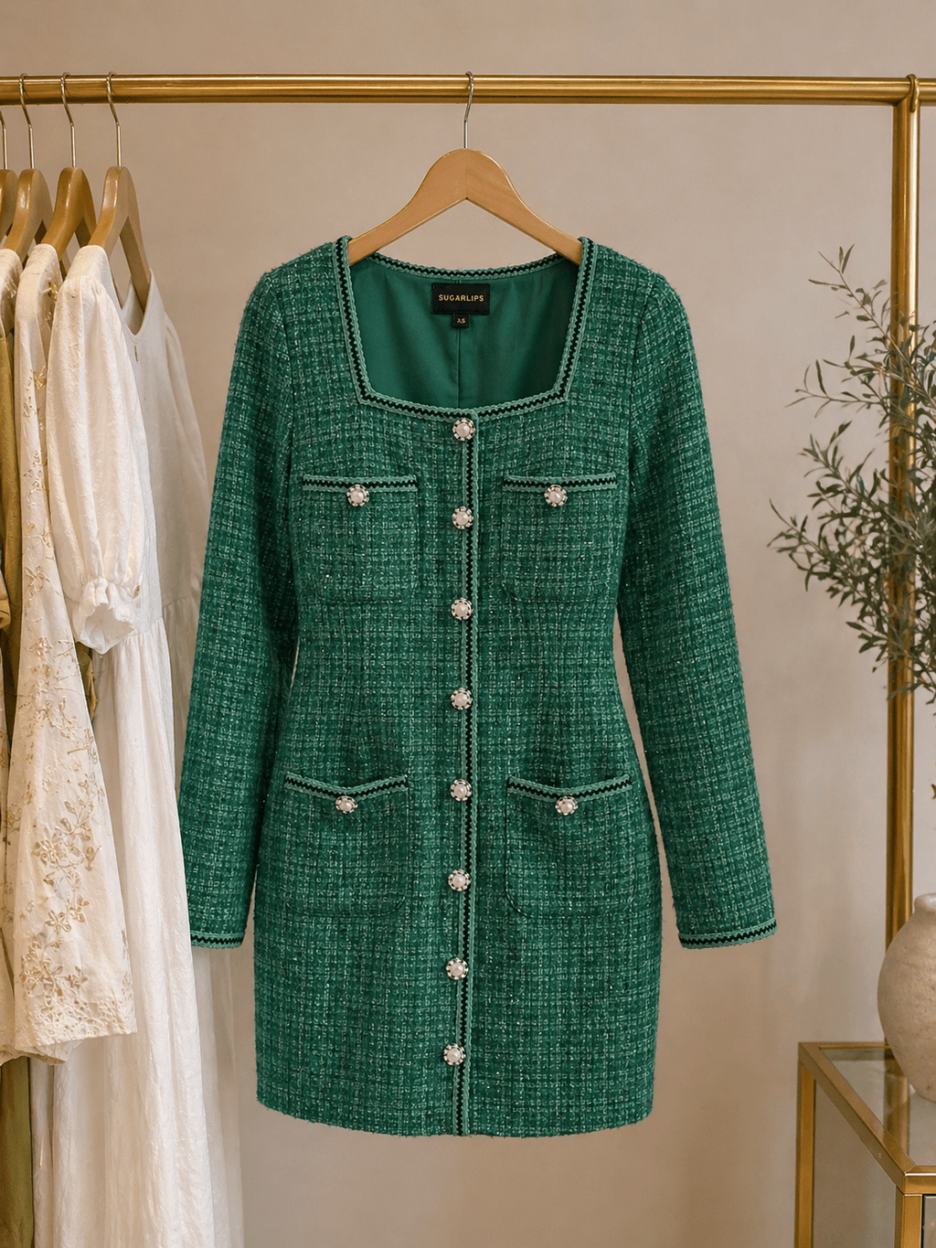 Green Tweed Dress - Sono Chic