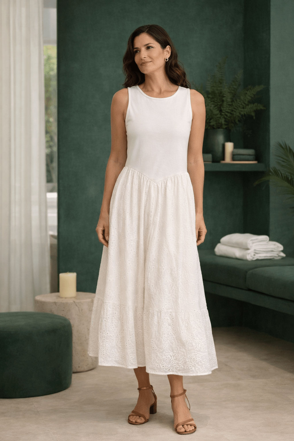 Sleeveless Broderie Anglaise Dress - Sono Chic