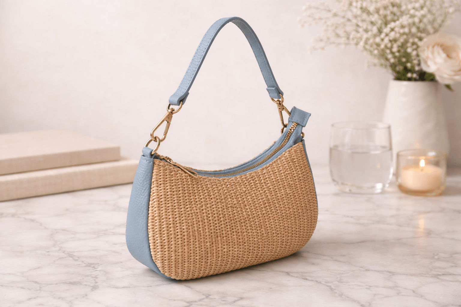 Raffia & Leather Shoulder Bag - Sono Chic