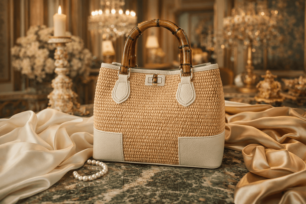 Raffia & Leather Bamboo Handle Tote - Sono Chic