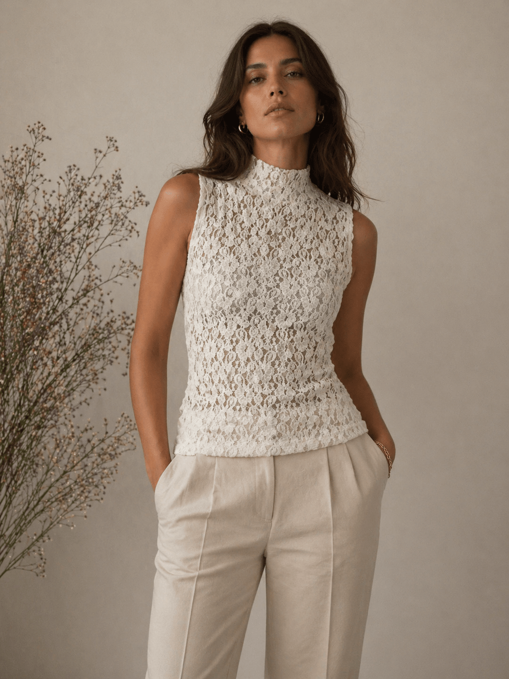 High Neck Lace Tank - Sono Chic