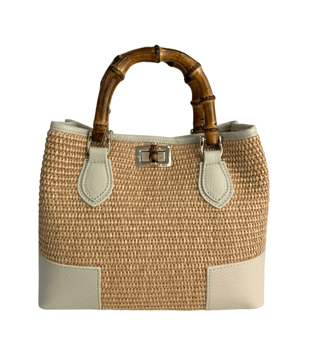 Raffia & Leather Bamboo Handle Tote - Sono Chic