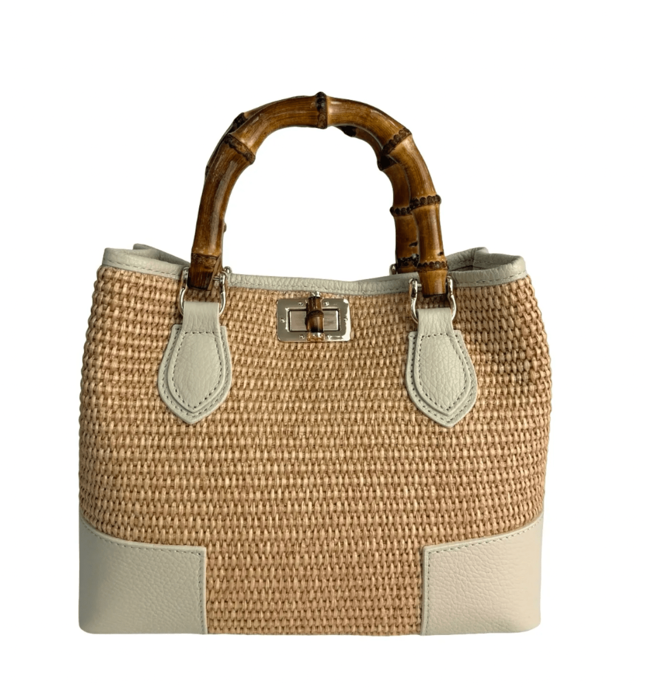Raffia & Leather Bamboo Handle Tote - Sono Chic