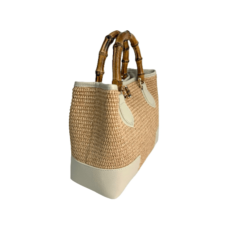 Raffia & Leather Bamboo Handle Tote - Sono Chic