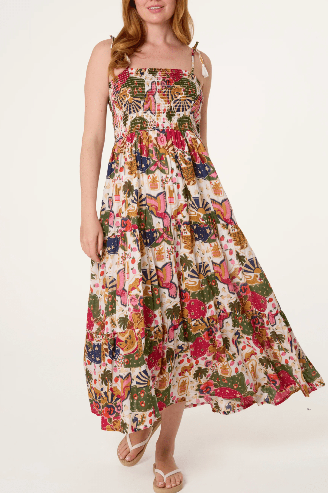 Patchwork Shirred Midi Dress - Sono Chic