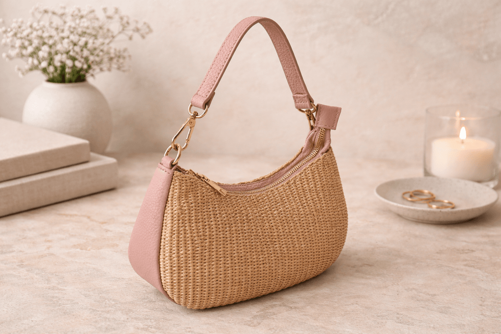 Raffia & Leather Shoulder Bag - Sono Chic