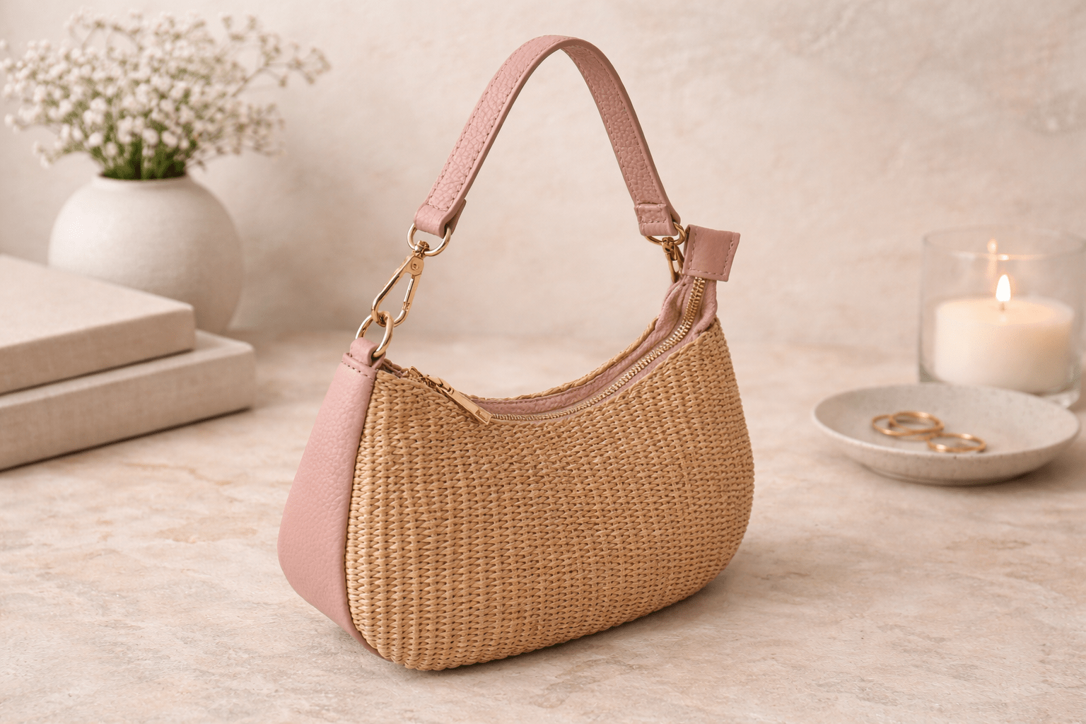 Raffia & Leather Shoulder Bag - Sono Chic