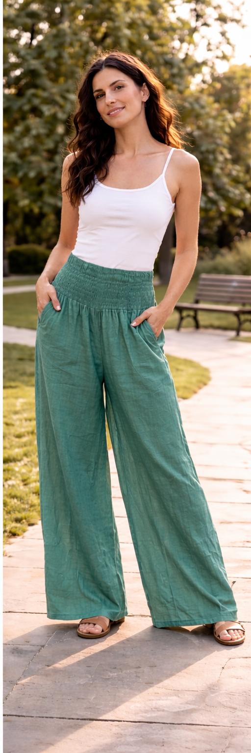 100% Linen Wide - Leg Trousers - Sono Chic