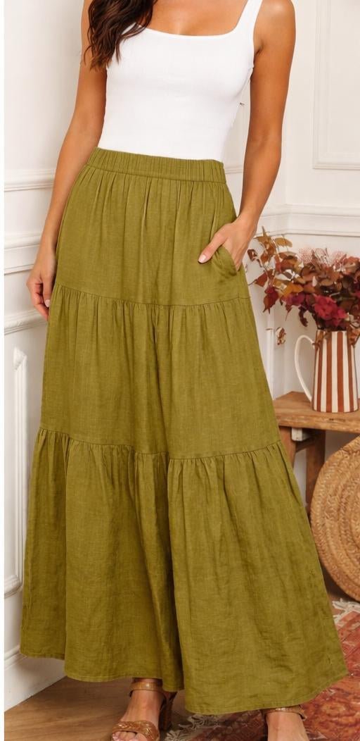 100% Linen Tiered Maxi Skirt - Sono Chic